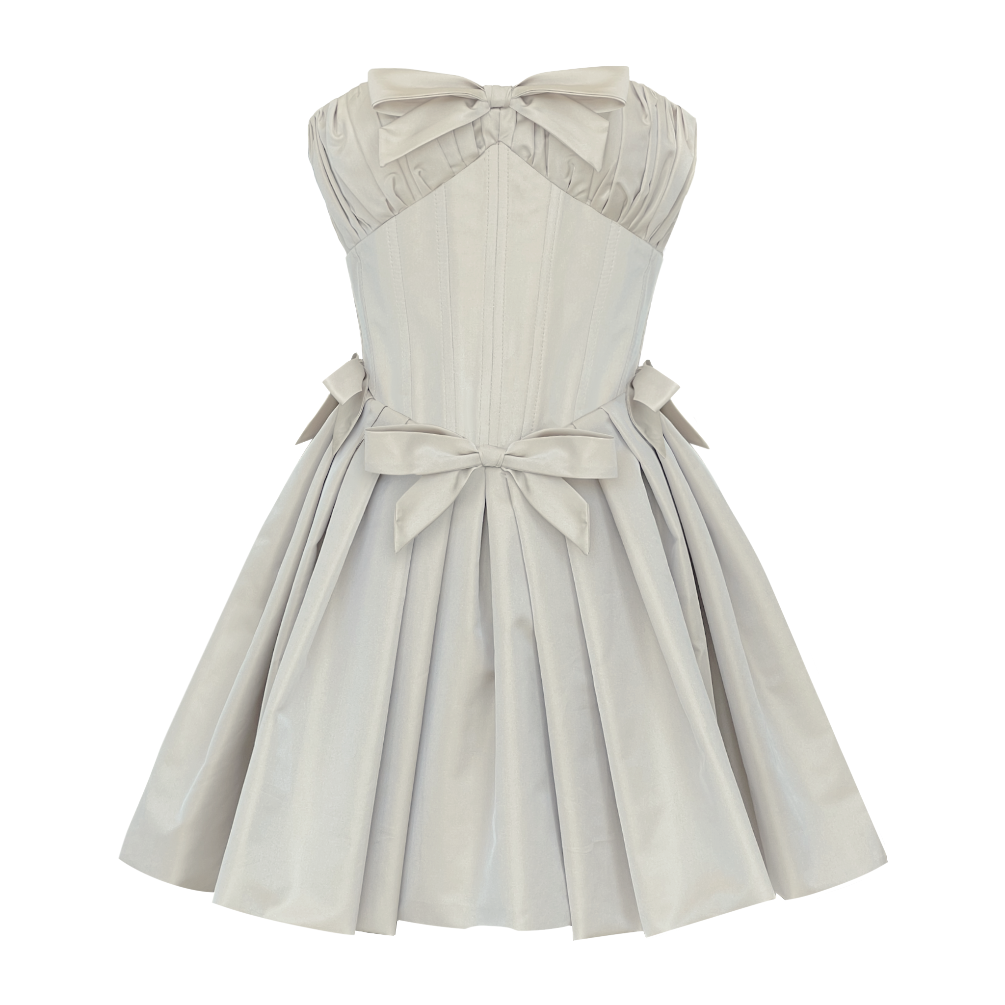 Beige strapless dress with large bow detail