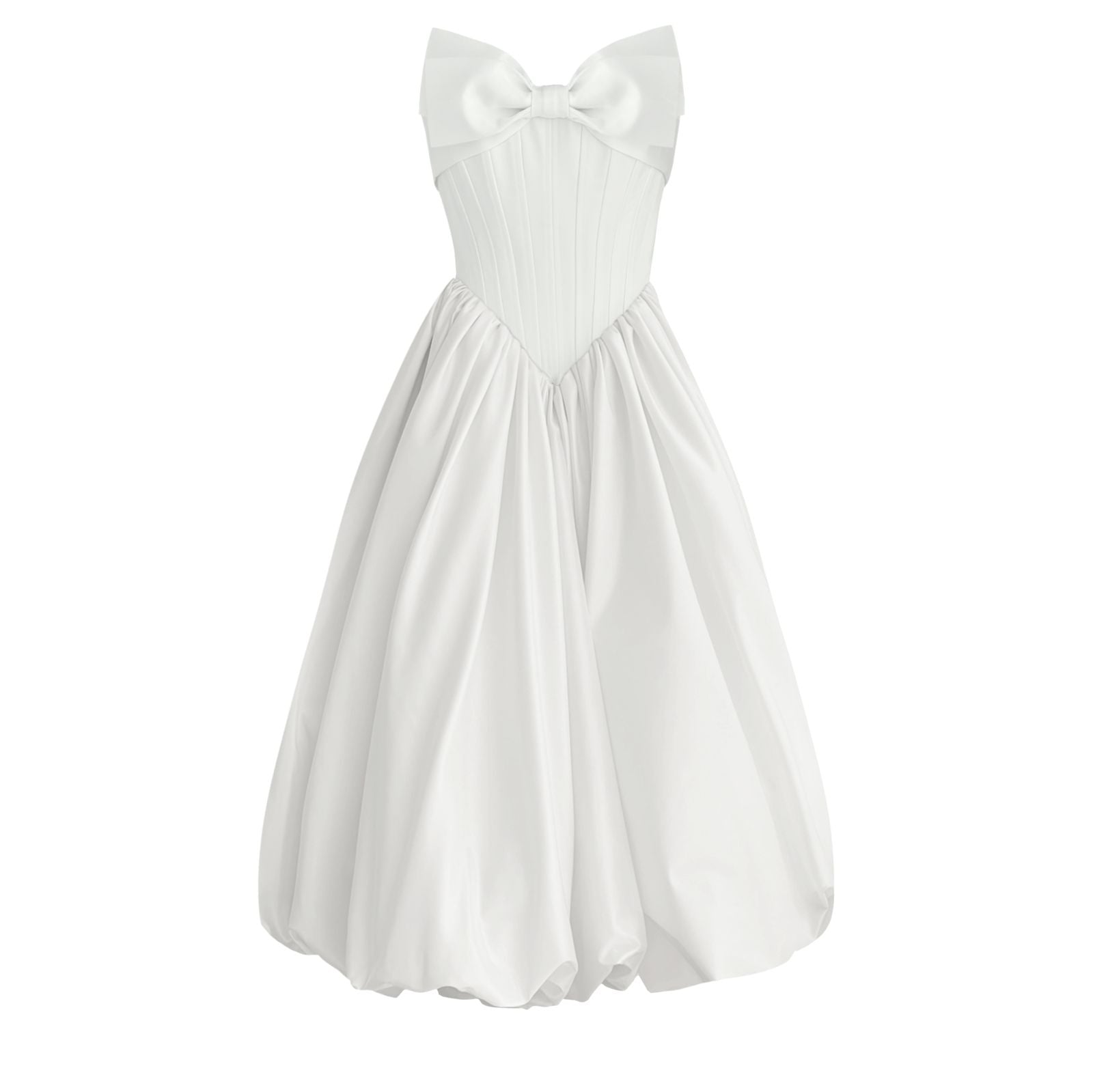 White A-Line midi dress with a large embroidered bow