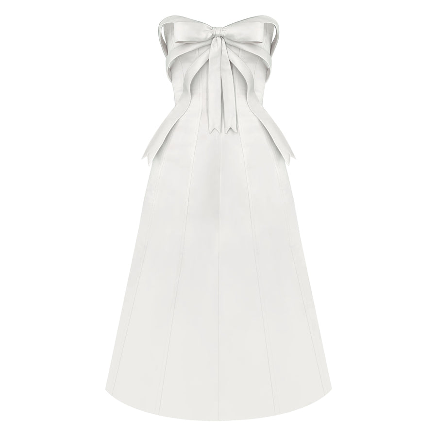 White bow midi dress