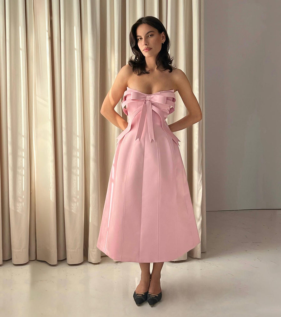 Pink bow midi dress