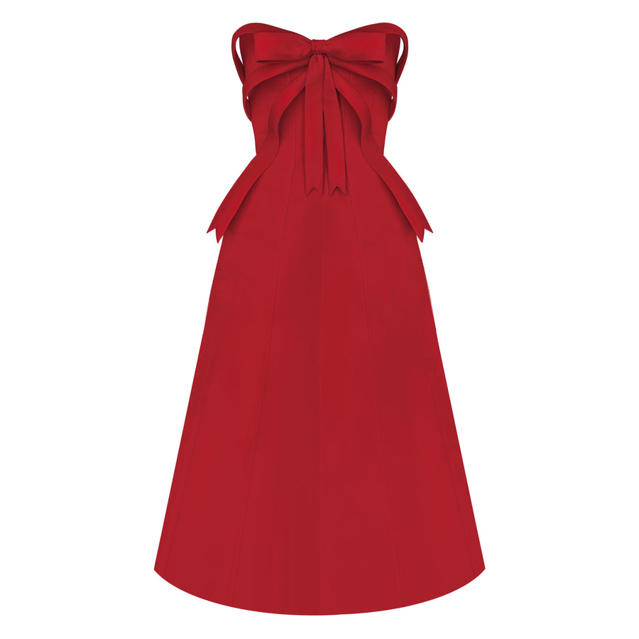 Red bow midi dress