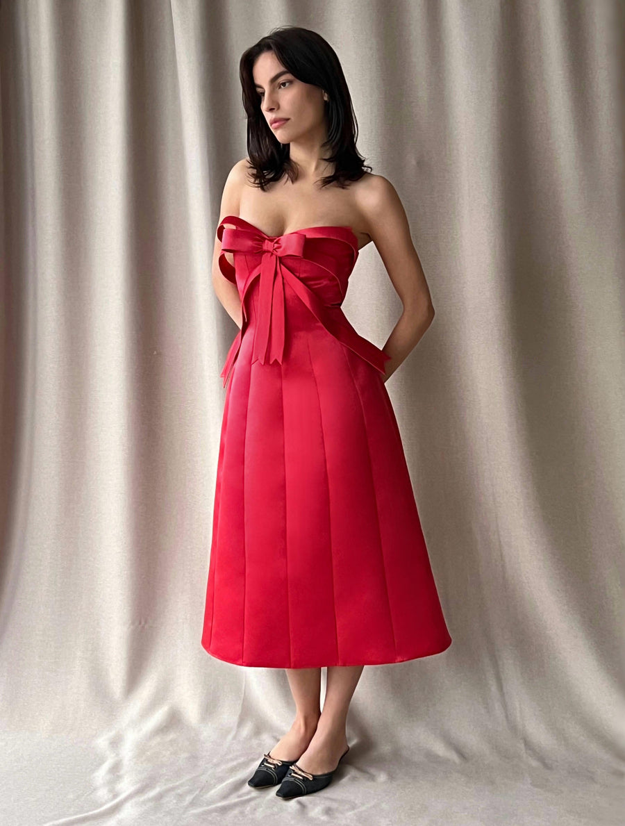 Red bow midi dress