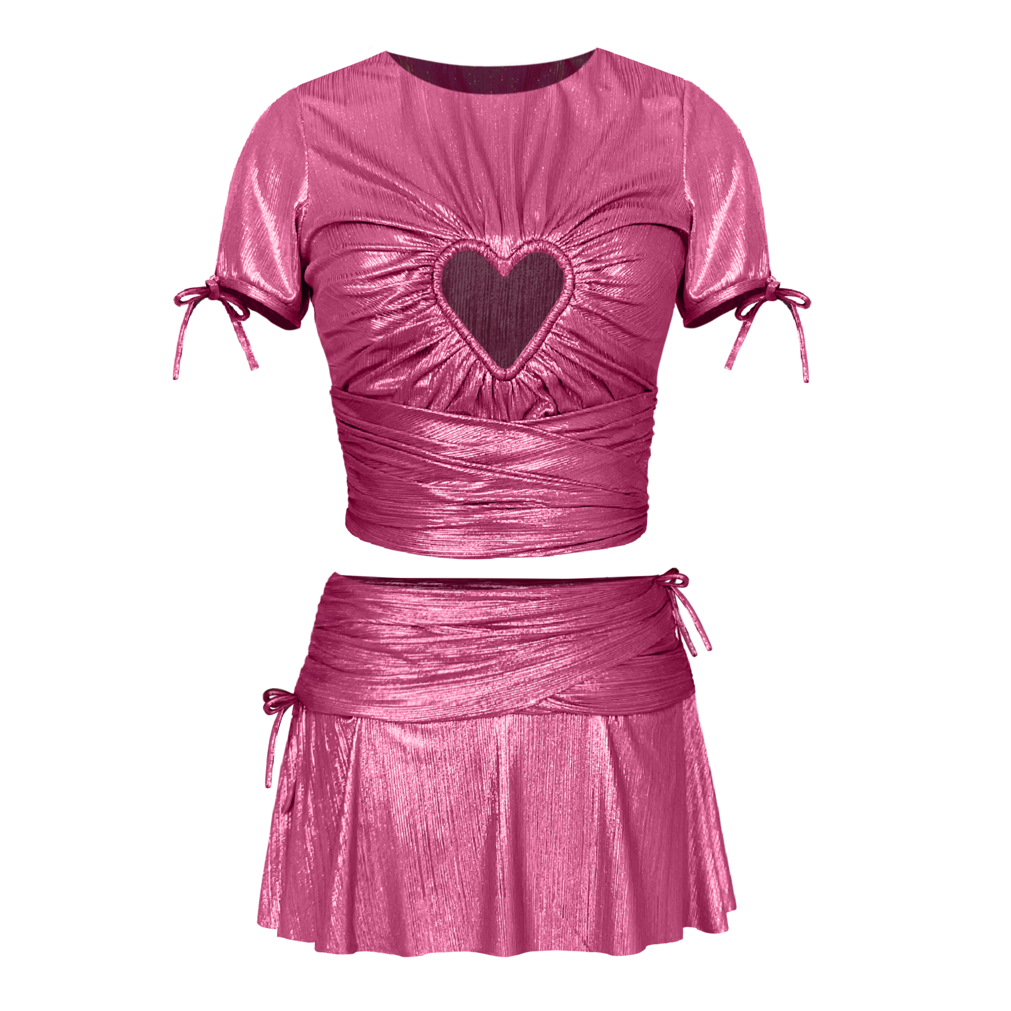 Pink shirt and skirt with a heart design