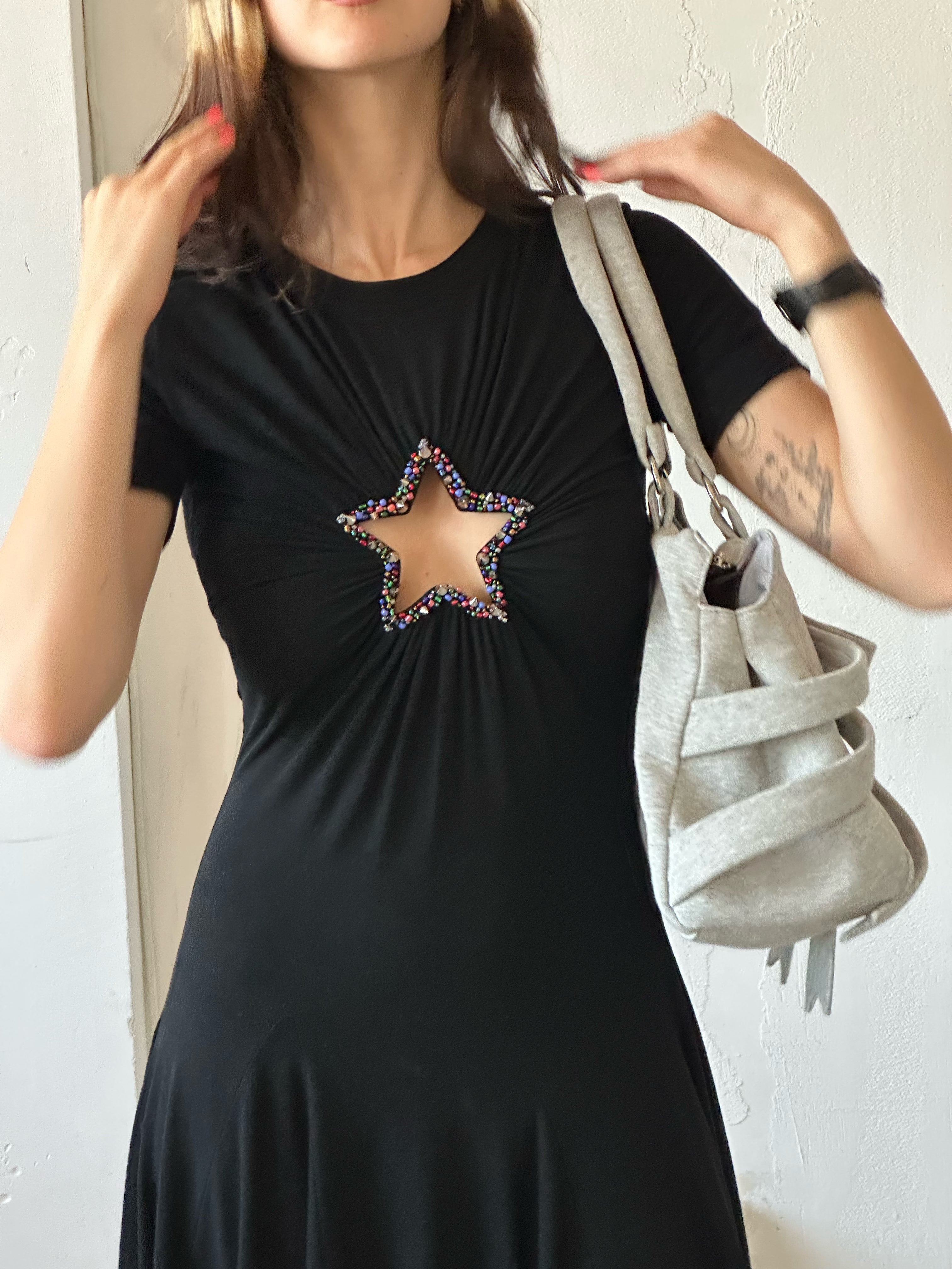 Black Star Emroidered Dress