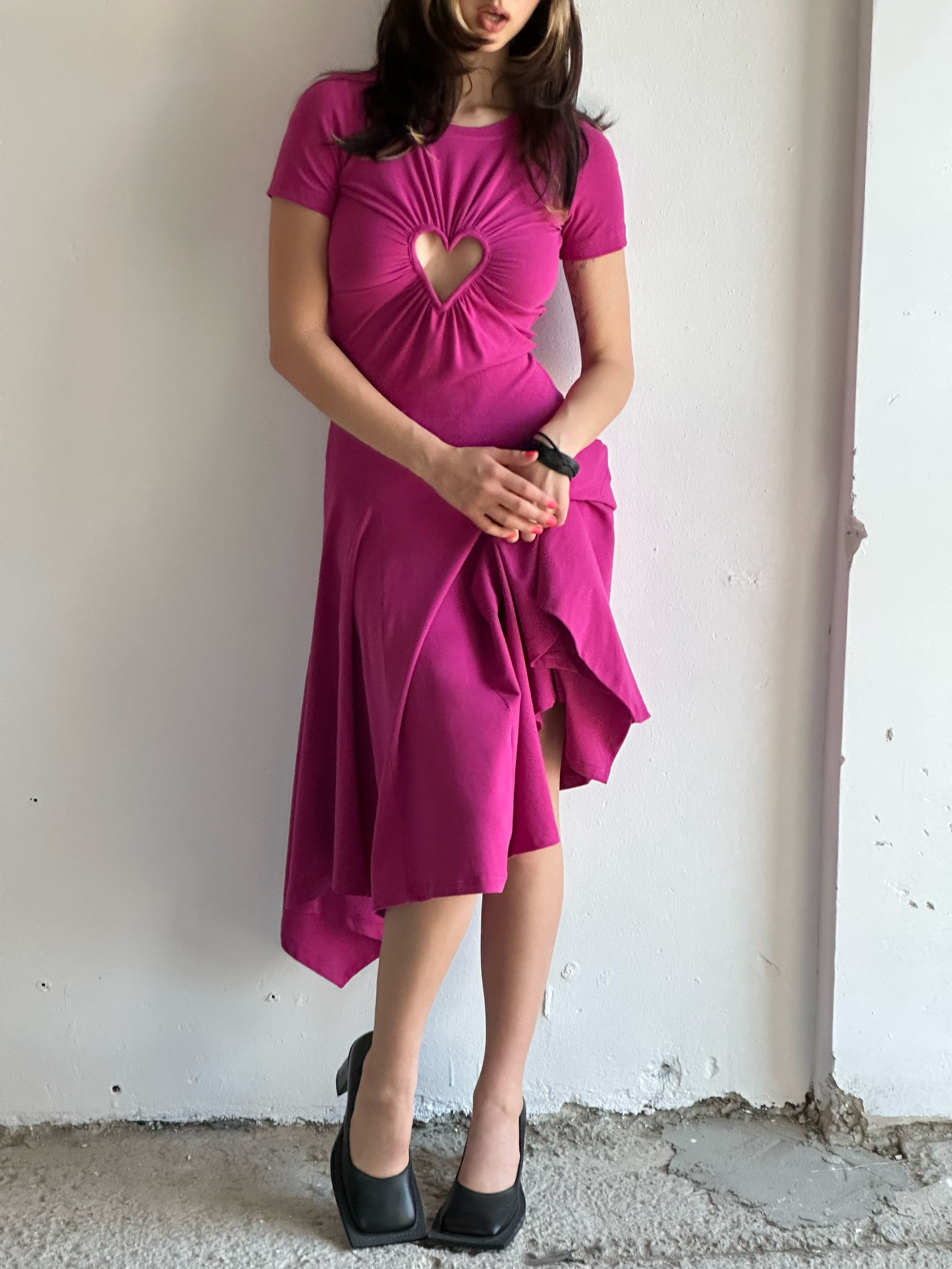 Fuchsia Heart Cutout Dress