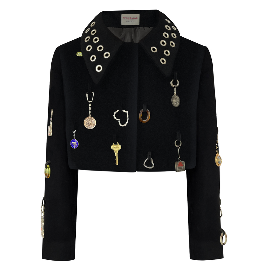 Black jacket with keychains and long sleeves