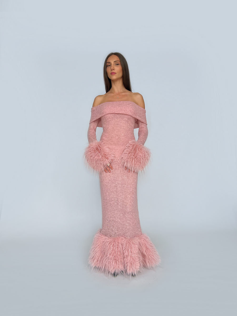 Pink Fur Dress Lirika Matoshi