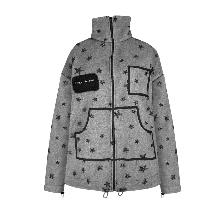Grey wool jacket with embroidered stars