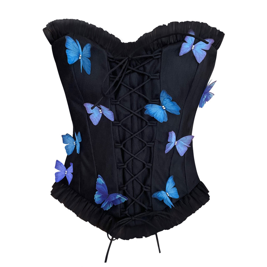 Black corset with embroidered butterflies