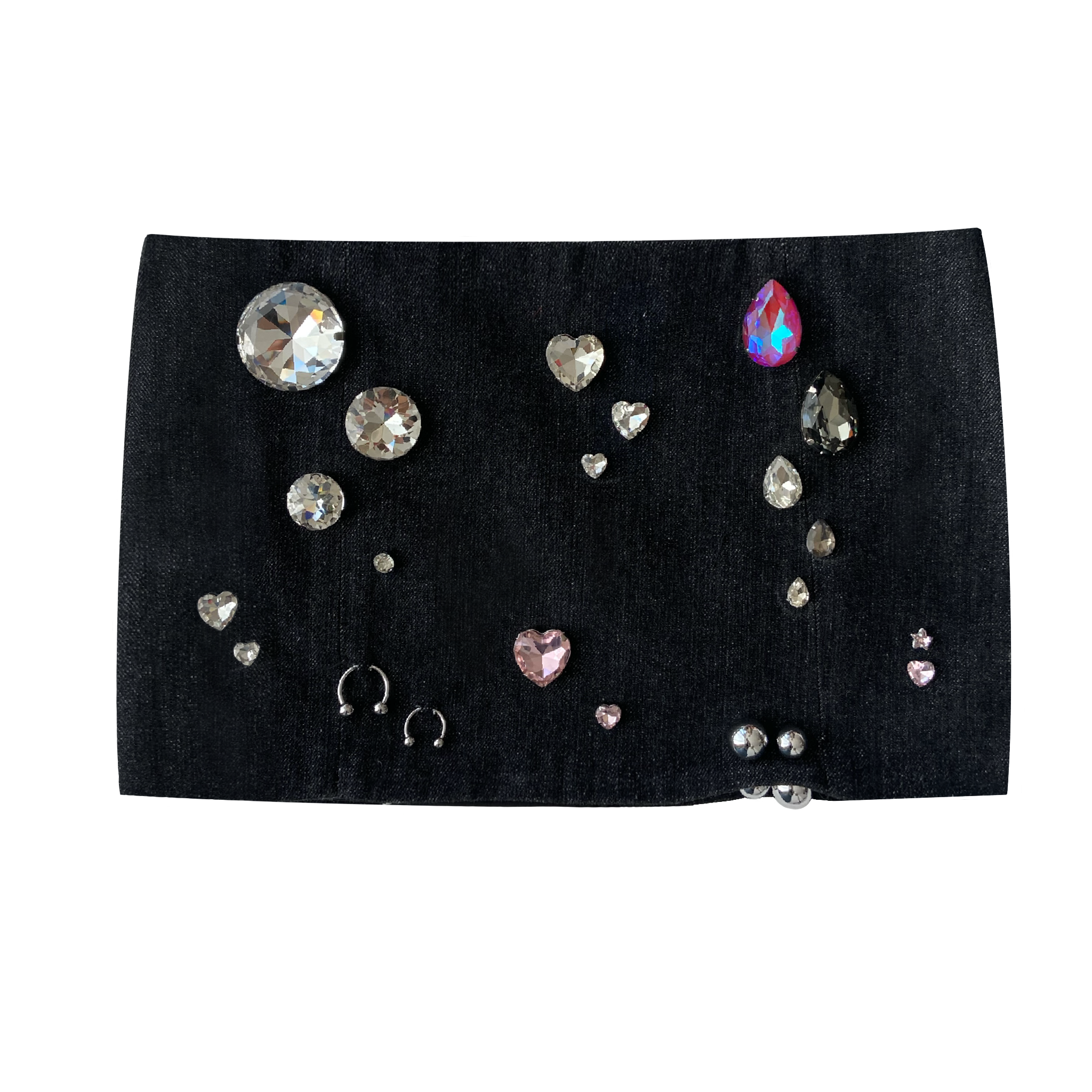 Denim skirt with embroidered crystal gems