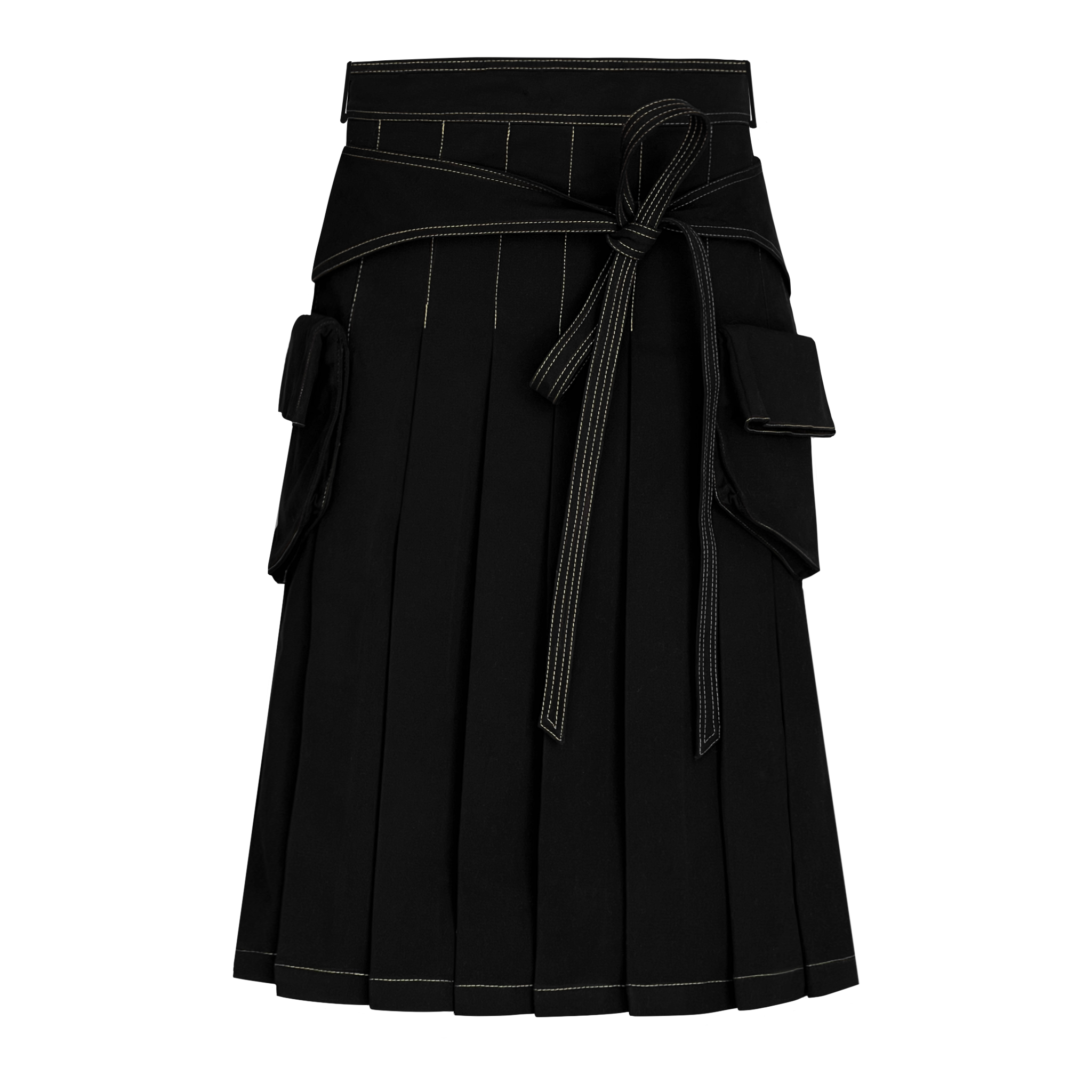 Black pleated midi skirt with a belt