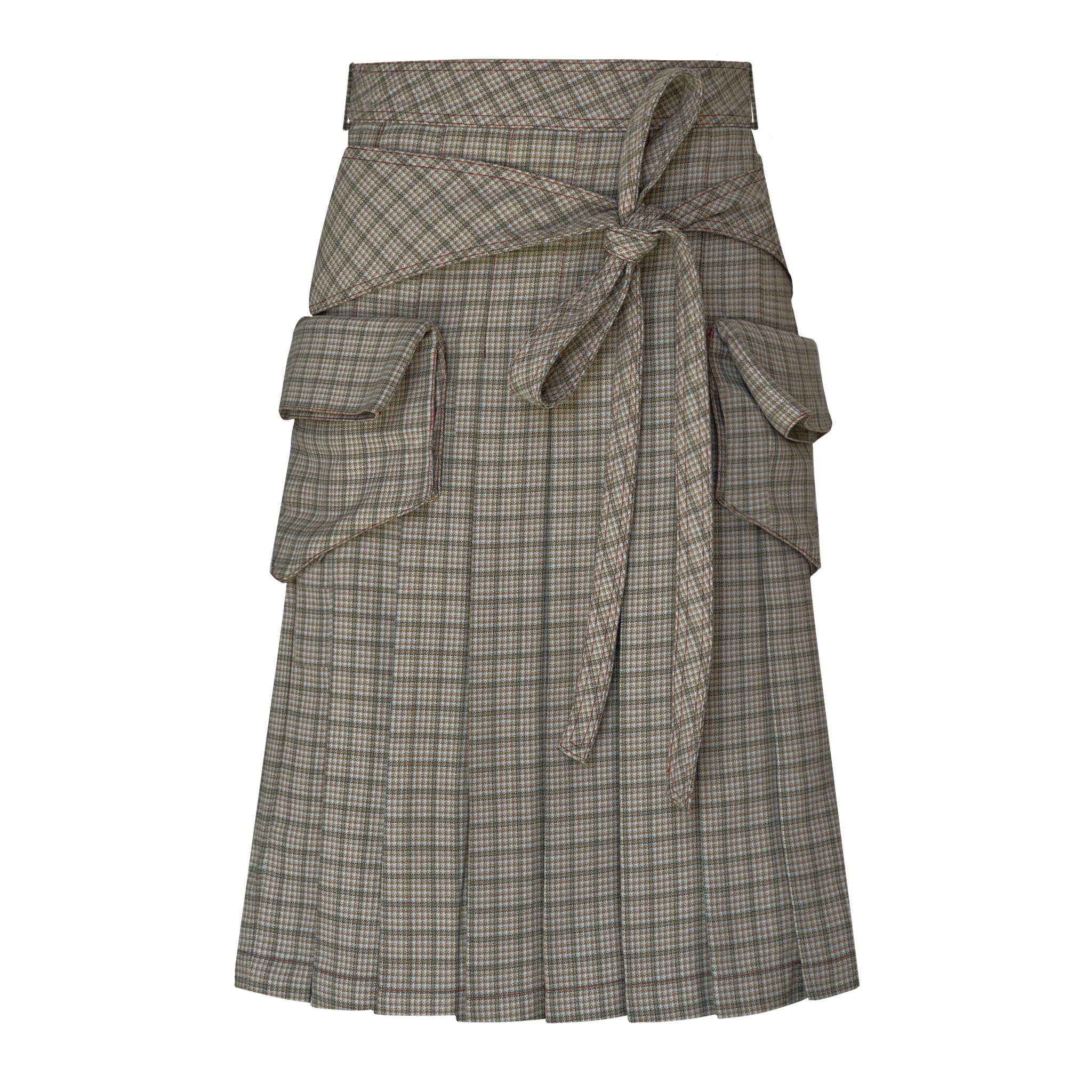 Plaid midi skirt with a tie waist
