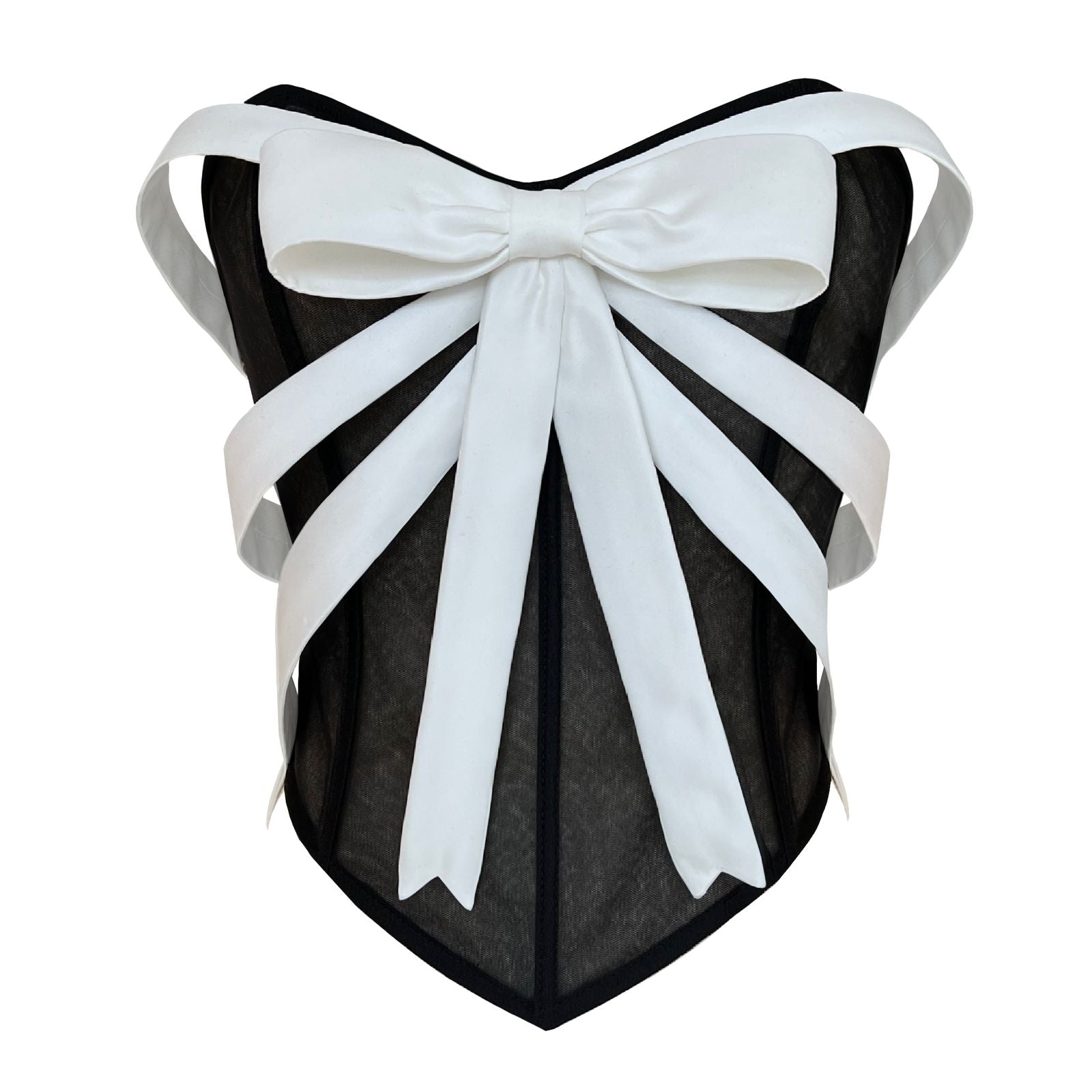 black corset with white bow