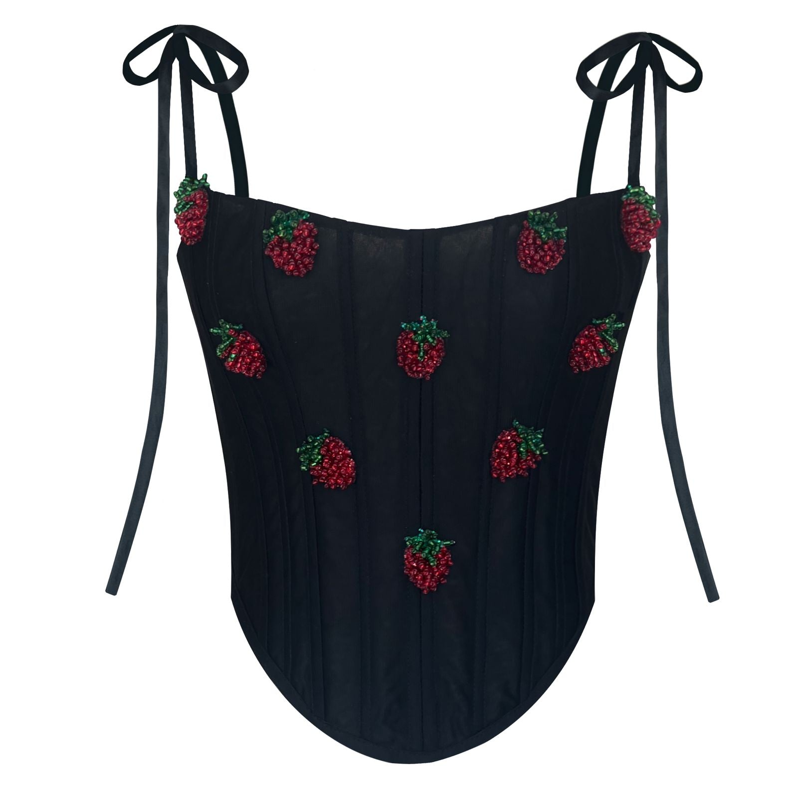 Black corset with strawberries