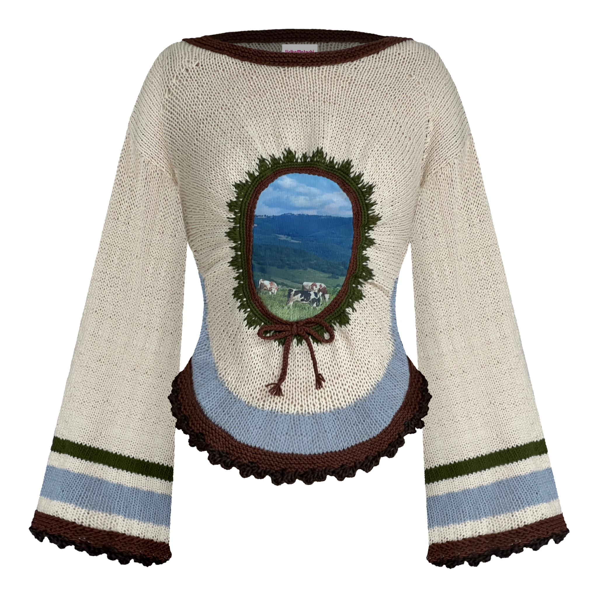 Knitted sweater with a scenic design