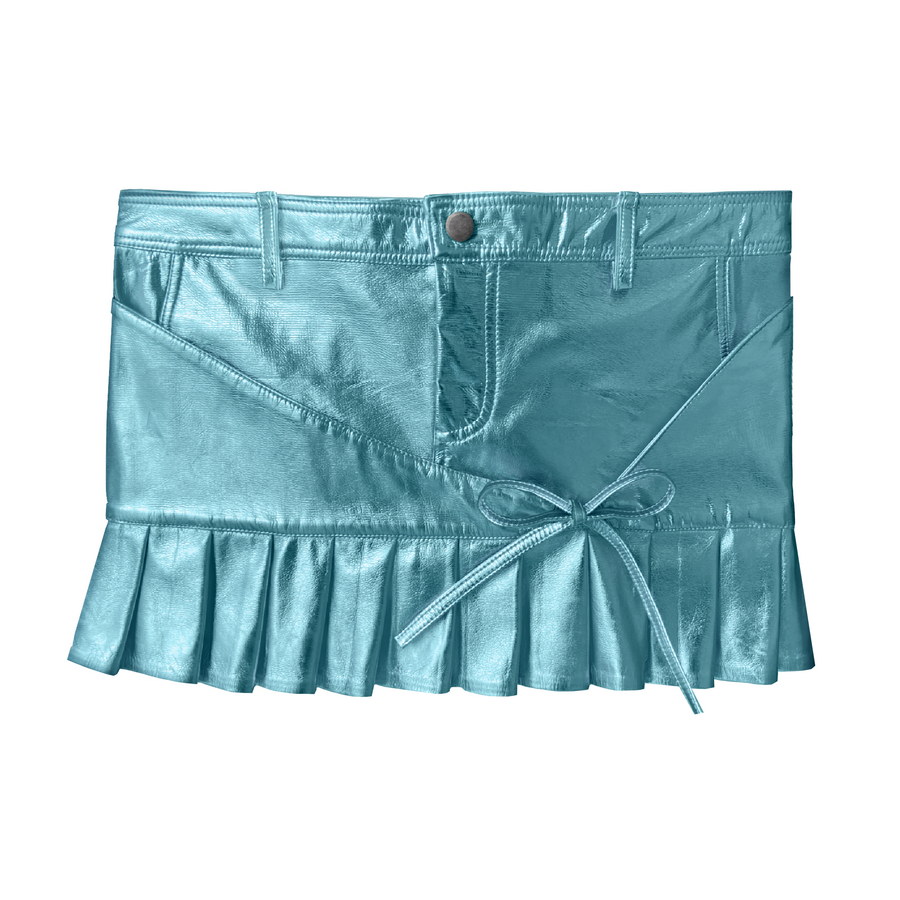 Blue faux leather mini skirt