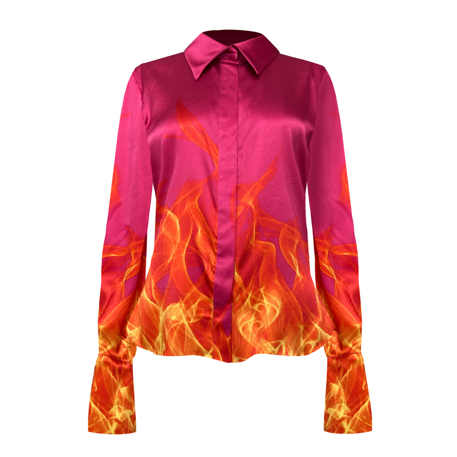 Pink silk shirt with flames