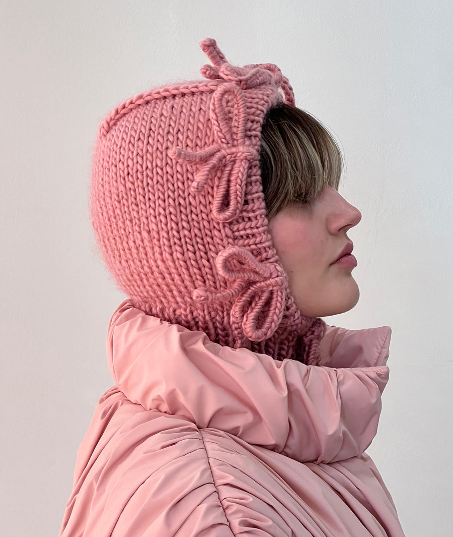 pink bows hand knitted balaclava