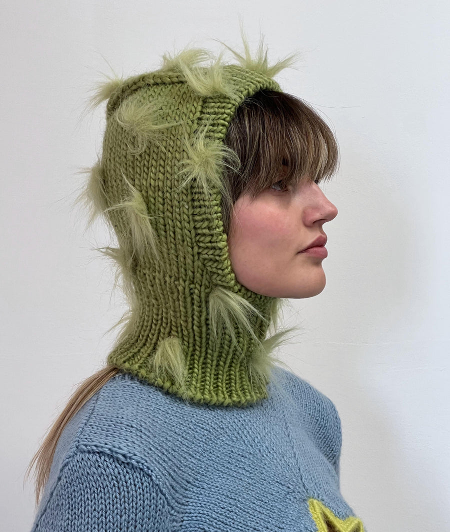 green spike hand knitted balaclava