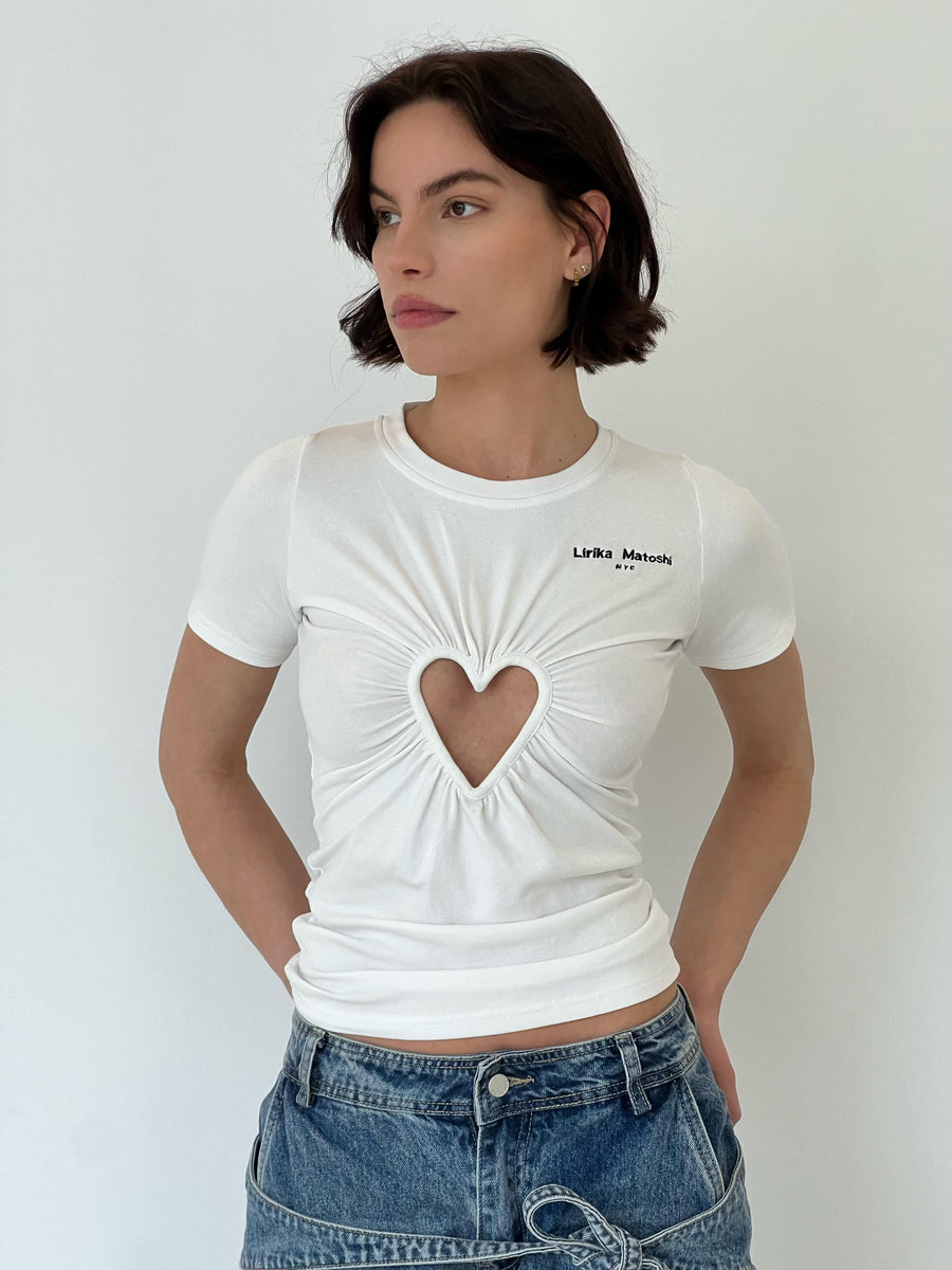 White T-Shirt with heart cutout