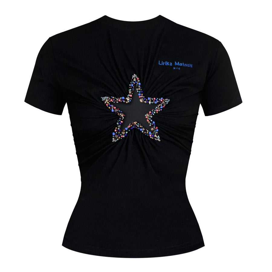 Black T-Shirt with star cutout and embroidery