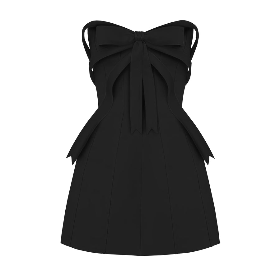 Black Satin Bow Mini Dress