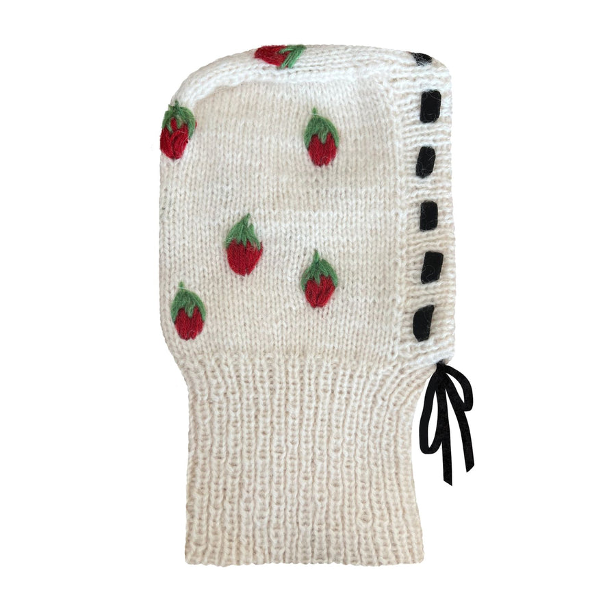 Strawberry embroidered Hand Knitted Balaclava