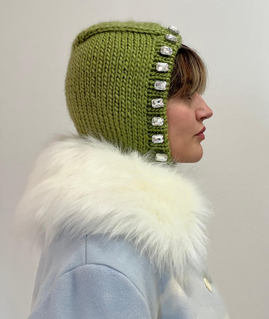 Green Crystal Hand Knitted Balaclava