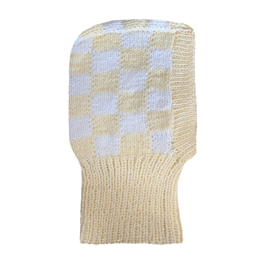 cream and white checkered hand knitted balaclava