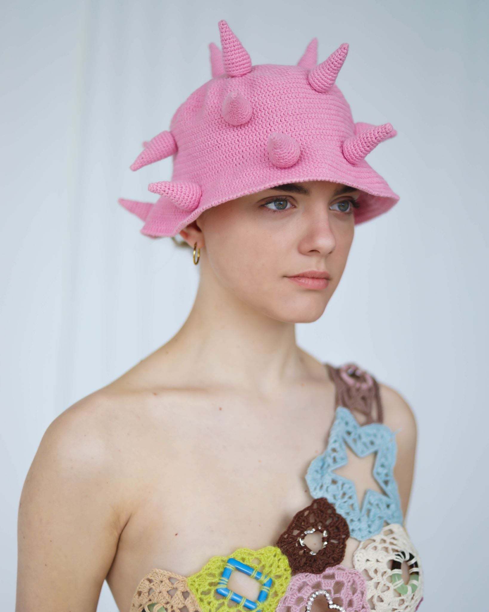 pink crochet spike hat