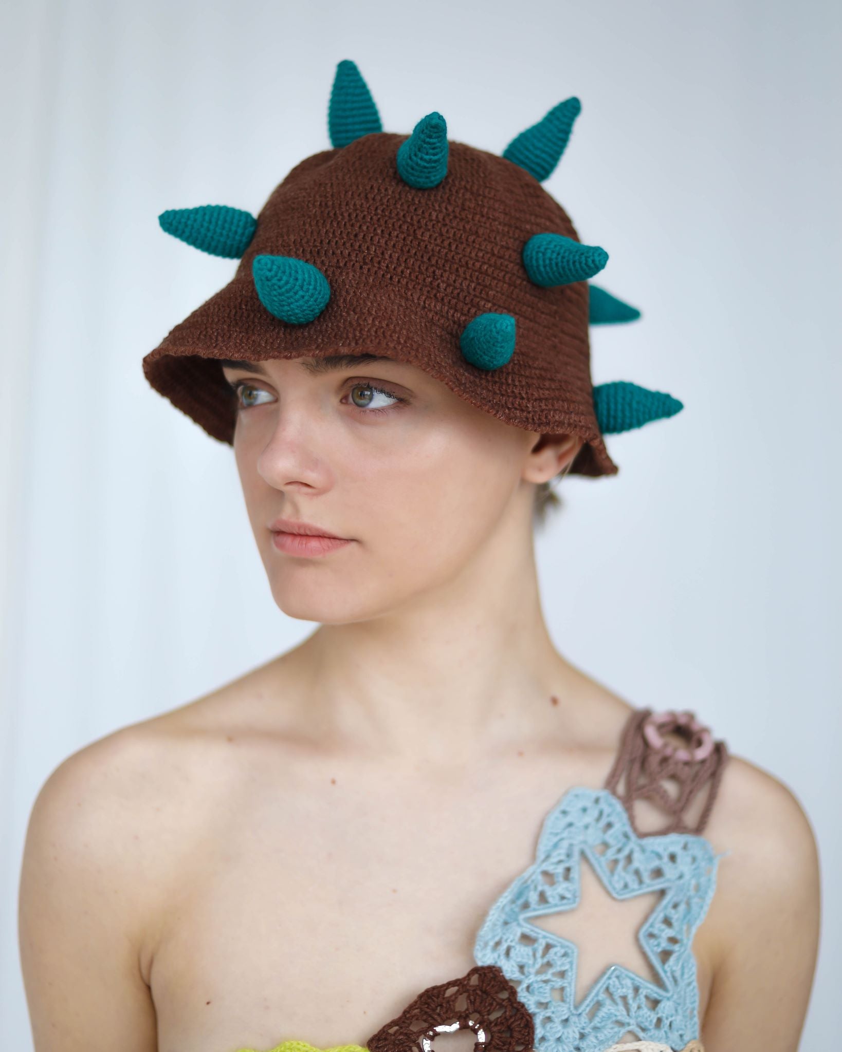 brown crochet spike hat