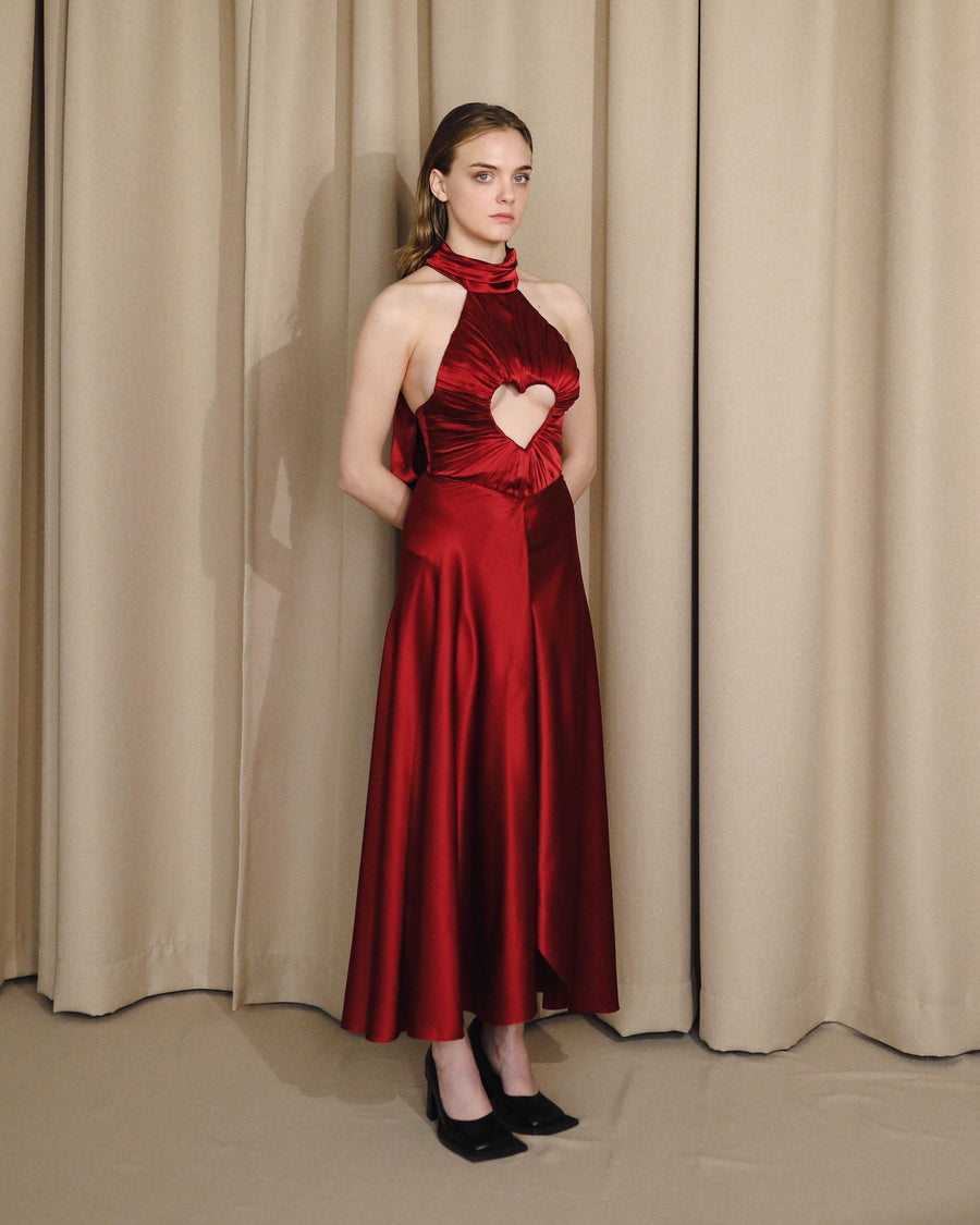 Maroon Heart Cutout Dress – Lirika Matoshi