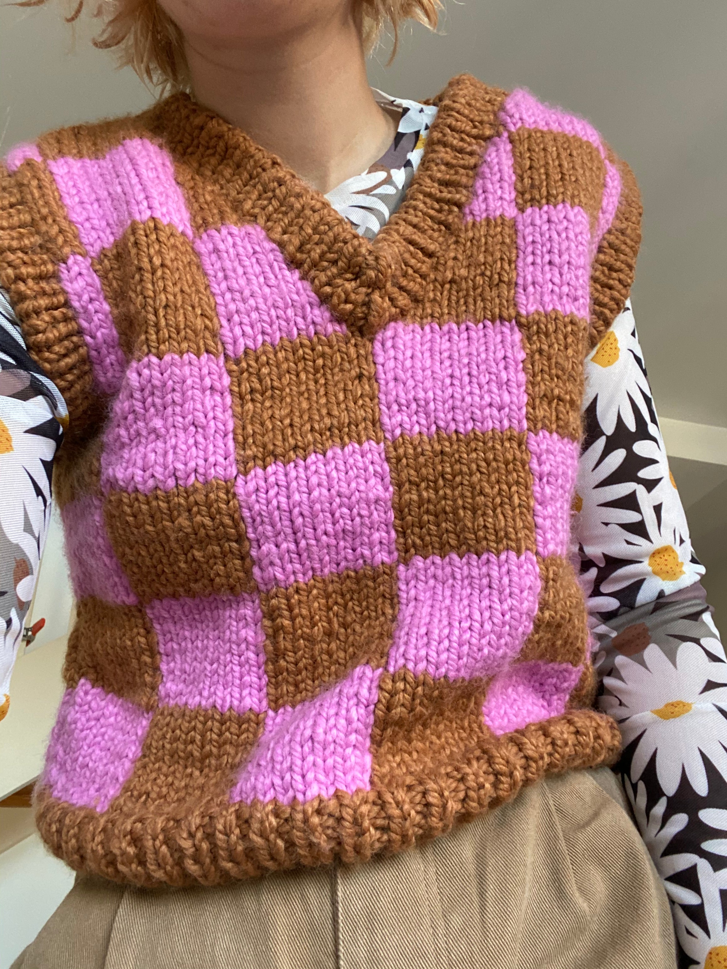 Checkered Knit Vest