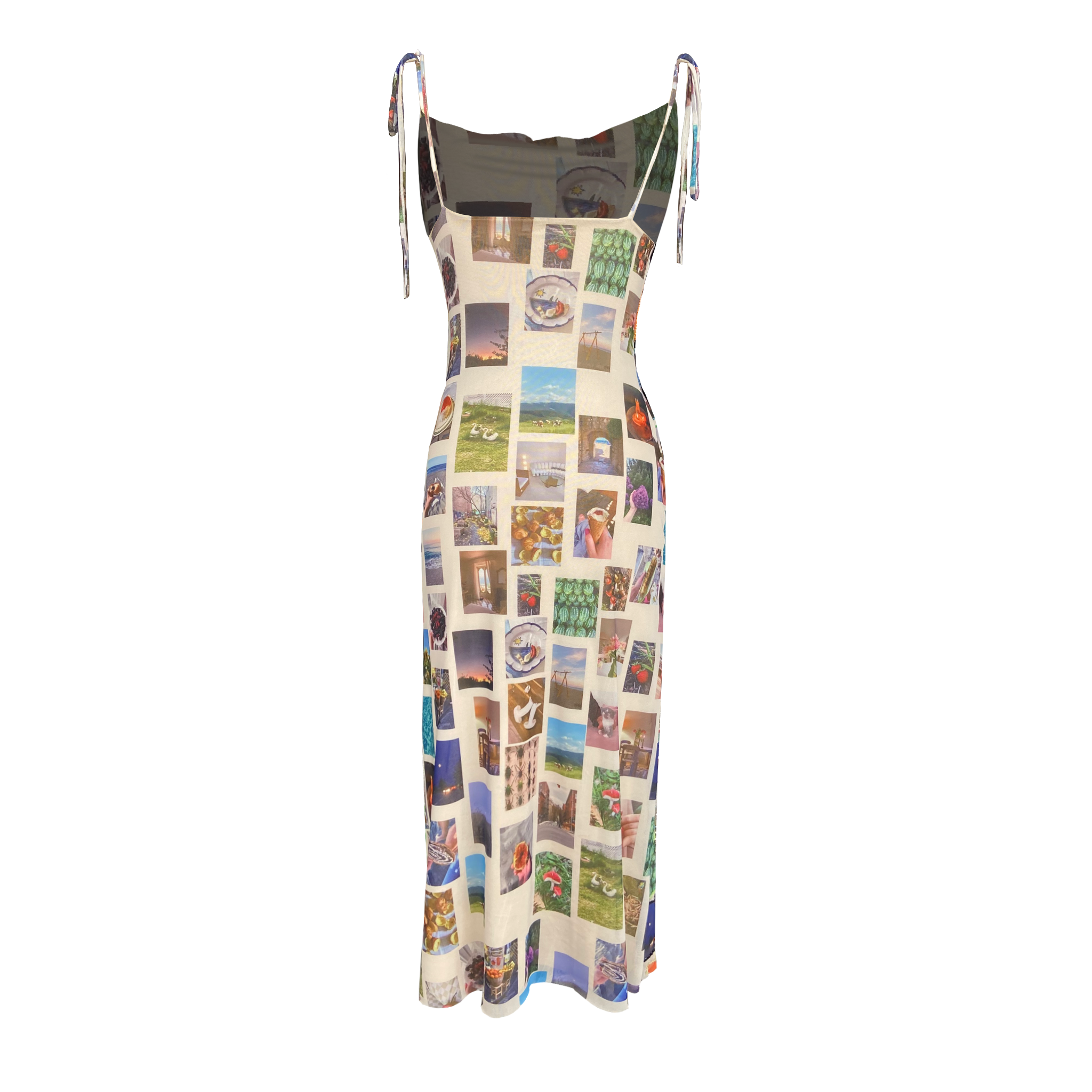 beaded dress with embroidered pictures and straps